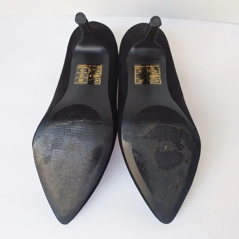 Bella Marie Black Suede Pointed Toe Heels